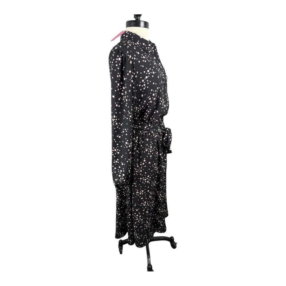 Kate Spade New York Star Print Shirt Dress Black Pink Tie Waist Ruffle Hem NWT 6 - Picture 4 of 11